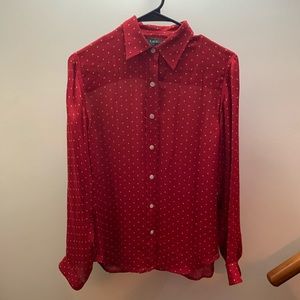 Ralph Lauren Petite Red Blouse Button Down w/ Dots